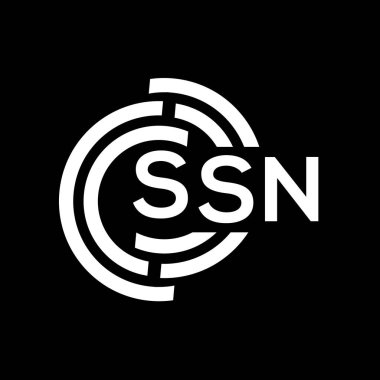 SSN harf logosu tasarımı. SSN başharflerinin baş harfleri logo konsepti. Siyah arkaplanda SSN harf tasarımı.