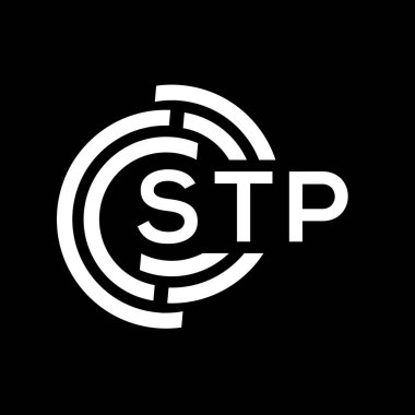 STP harf logosu tasarımı. STP başharflerinin baş harfleri logo konsepti. STP harf tasarımı siyah arkaplan.