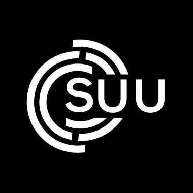 SUU mektup logosu tasarımı. SUU monogram harflerin baş harfleri logo kavramı. SUU harf dizaynı siyah arkaplan.