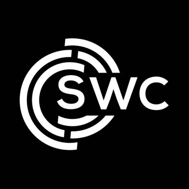 SWC harf logosu tasarımı. SWC baş harfleri logo konsepti. Siyah arkaplanda SWC harf tasarımı.