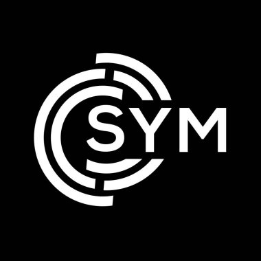 SYM mektup logosu tasarımı. SYM başharflerin baş harfleri logo konsepti. Siyah arkaplanda SYM harf tasarımı.