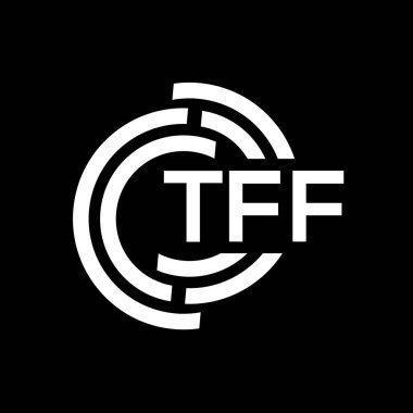 TFF mektup logosu tasarımı. TFF monogram harflerin baş harfleri logo kavramı. Siyah arkaplanda TFF harf tasarımı.