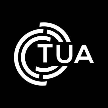 TUA harf logosu tasarımı. TUA monogram harflerin baş harfleri logo kavramı. Siyah arkaplanda TUA harf tasarımı.