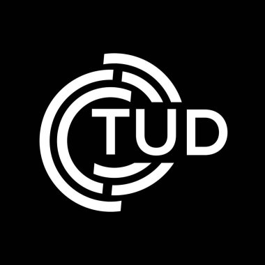 TUD harf logosu tasarımı. TUD başharflerin baş harfleri logo konsepti. Siyah arkaplanda TUD harf tasarımı.