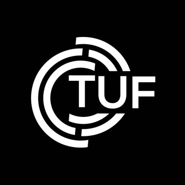 TUF harf logosu tasarımı. TUF monogram harflerin baş harfleri logo kavramı. Siyah arkaplanda TUF harf tasarımı.