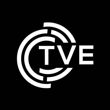 TVE harfli logo tasarımı. TVE monogram harflerin baş harfleri logo kavramı. Siyah arkaplanda TVE harf tasarımı.
