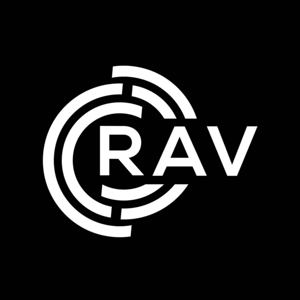 RAV harf logosu tasarımı. RAV monogram harflerin baş harfleri logo kavramı. Siyah arkaplanda RAV harf tasarımı.