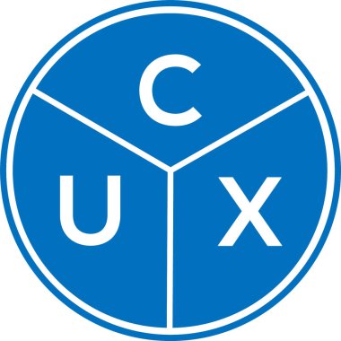 CUX harfli logo tasarımı. CUX monogram harflerin baş harfleri logo kavramı. Beyaz arkaplanda CUX harf tasarımı.