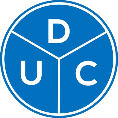 Beyaz arka planda DUC harf logosu tasarımı. DUC yaratıcı daire harfi logosu. DUC harf tasarımı.