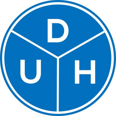 Beyaz arka planda DUH harf logosu tasarımı. Yaratıcı yuvarlak harf logosu kavramı. DUH harf tasarımı.