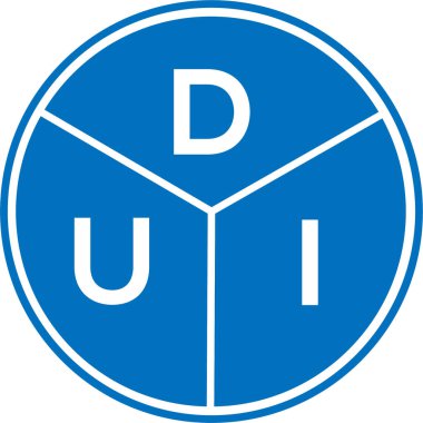 Beyaz arka planda DUI harf logosu tasarımı. DUI yaratıcı daire harfi logosu konsepti. DUI harf tasarımı.