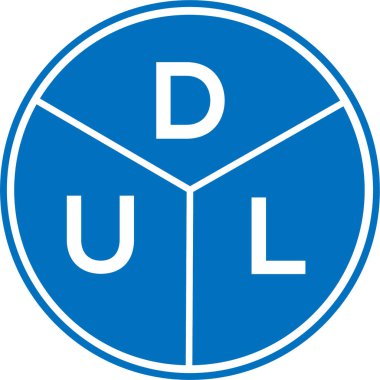 Beyaz arka planda DUL harf logosu tasarımı. DUL yaratıcı daire harfi logosu. DUL harf tasarımı.