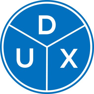 Beyaz arka planda DUX harfli logo tasarımı. Dux yaratıcı daire harfi logosu. DUX harf tasarımı.