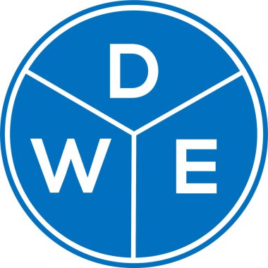 Beyaz arka planda DWE harf logosu tasarımı. DWE yaratıcı daire harfi logosu. DWE harf tasarımı.