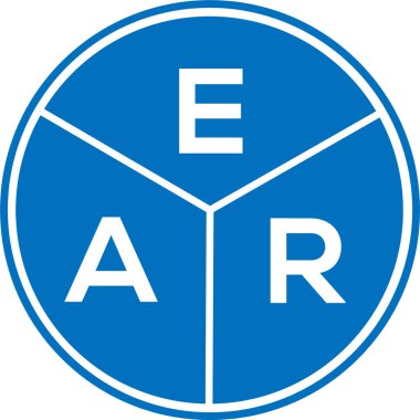 Beyaz arka planda EAR harf logosu tasarımı. Yaratıcı yuvarlak harf logosu konsepti. EAR harf tasarımı.