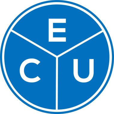 Beyaz arka planda ECU harf logosu tasarımı. ECU yaratıcı daire harfi logosu konsepti. ECU harf tasarımı.