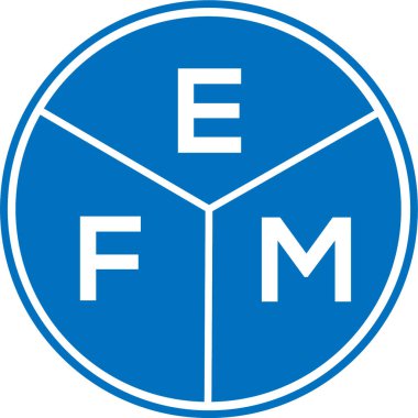 Beyaz arka planda EFM harf logosu tasarımı. EFM yaratıcı daire harfi logosu konsepti. EFM harf tasarımı.