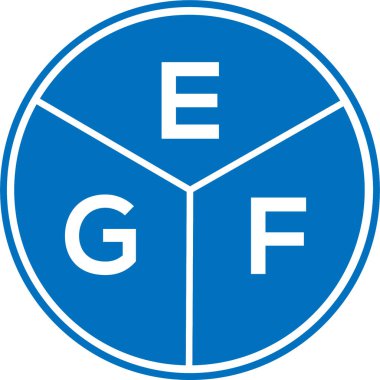 Beyaz arka planda EGF harf logosu tasarımı. EGF yaratıcı daire harfi logosu konsepti. EGF harf tasarımı.