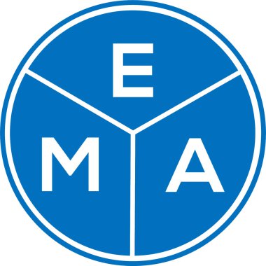 Beyaz arka planda EMA mektup logosu tasarımı. EMA yaratıcı daire harfi logosu. EMA harf tasarımı.