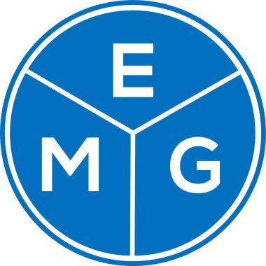 Beyaz arka planda EMG harf logosu tasarımı. EMG yaratıcı daire harfi logosu. EMG harf tasarımı.