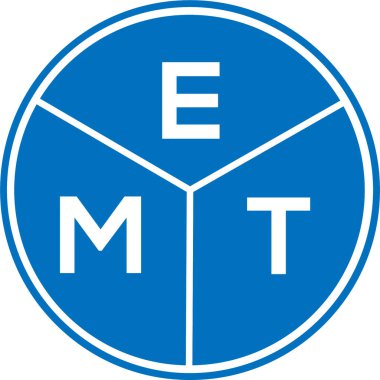 Beyaz arka planda EMT mektup logosu tasarımı. EMT yaratıcı daire harfi logosu. EMT harf tasarımı.