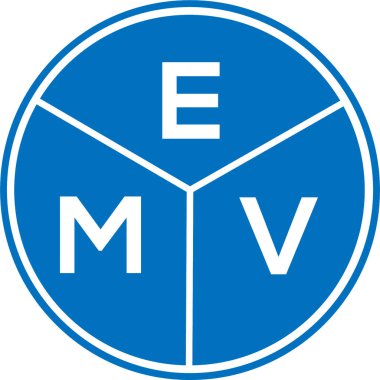 Beyaz arka planda EMV harf logosu tasarımı. EMV yaratıcı daire harfi logosu. EMV harf tasarımı.