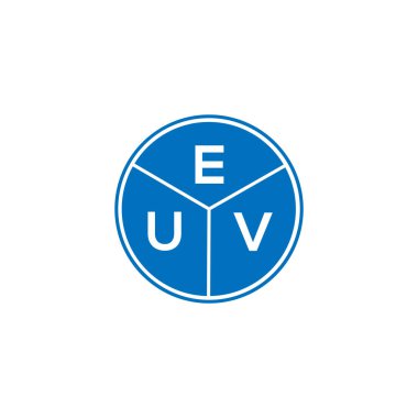 Beyaz arka planda EUV harf logosu tasarımı. EUV yaratıcı daire harfi logosu. EUV mektup tasarımı.