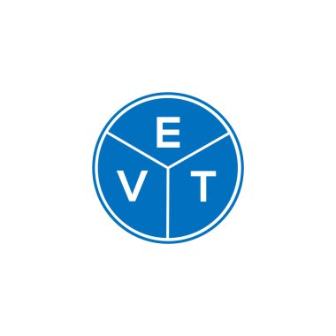 Beyaz arka planda EVT harfi logo tasarımı. EVT yaratıcı daire harf logosu konsepti. EVT harf tasarımı.