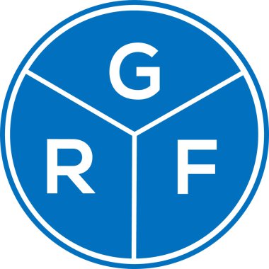Beyaz arkaplanda GRF harf logosu tasarımı. GRF yaratıcı daire harf logosu konsepti. GRF harf tasarımı.