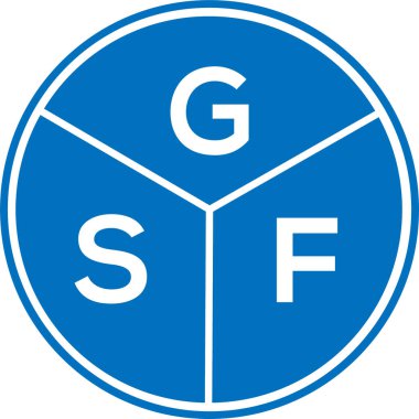 Beyaz arka planda GSF harf logosu tasarımı. GSF yaratıcı daire harfi logosu konsepti. GSF harf tasarımı.
