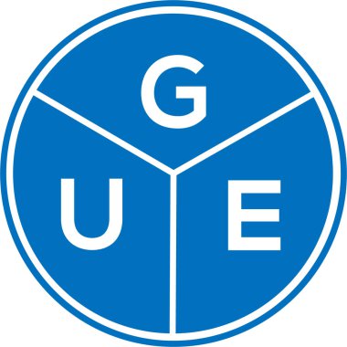Beyaz arka planda GUE harfi logo tasarımı. Yaratıcı yuvarlak harf logosu kavramı. GUE harf tasarımı.