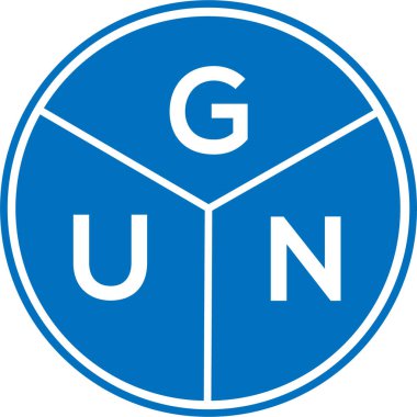 Beyaz arka planda GUN harfi logo tasarımı. Silah Yaratıcı Daire Harf Logosu. GUN harf tasarımı.