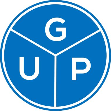 Beyaz arkaplanda GUP harf logosu tasarımı. GUP yaratıcı daire harfi logosu. GUP harf tasarımı.