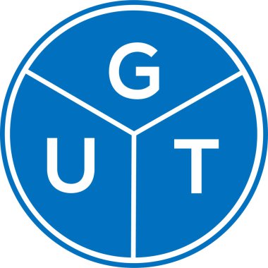 Beyaz arkaplanda GUT harf logosu tasarımı. GUT yaratıcı daire harfi logosu. GUT harf tasarımı.