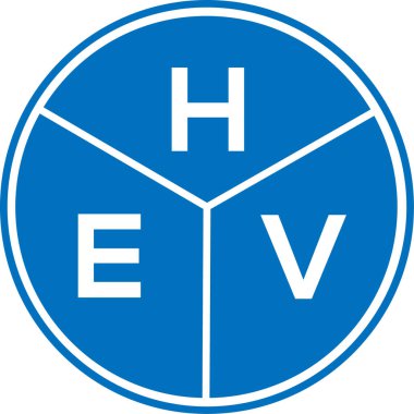 Beyaz arka planda HEV harf logosu tasarımı. HEV yaratıcı daire harfi logosu. HEV harf tasarımı.