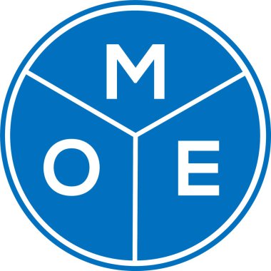 Beyaz arka planda MOE harf logosu tasarımı. MOE yaratıcı harflerin baş harfleri logo kavramı. MOE harf tasarımı.