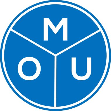Beyaz arka planda MOU harf logosu tasarımı. MOU yaratıcı harflerin baş harfleri logo kavramı. MOU harf tasarımı.