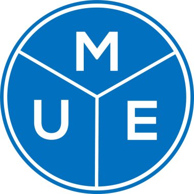 Beyaz arka planda MUE harf logosu tasarımı. MUE yaratıcı harf logosu konsepti. MUE harf tasarımı.