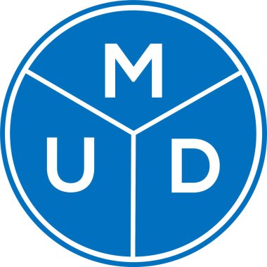 Beyaz arka planda MUD harf logosu tasarımı. MUD yaratıcı harflerin baş harfleri logo kavramı. MUD harf tasarımı.