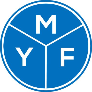 Beyaz arka planda MYF harf logosu tasarımı. MYF yaratıcı harflerin baş harfleri logo kavramı. MYF harf tasarımı.