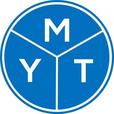 Beyaz arka planda MYT harf logosu tasarımı. MYT yaratıcı harflerin baş harfleri logo kavramı. MYT harf tasarımı.