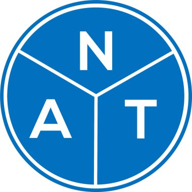 Beyaz arka planda NAT harfi logo tasarımı. NAT yaratıcı harfler logosu konsepti. NAT harf tasarımı.