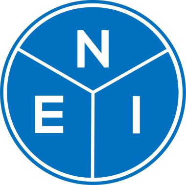 Beyaz arka planda NEI harf logosu tasarımı. NEI yaratıcı harfler logosu konsepti. NEI harf tasarımı.