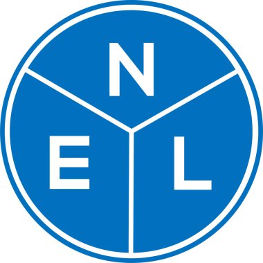 Beyaz arka planda NEL harf logosu tasarımı. NEL yaratıcı harfler logosu konsepti. NEL harf tasarımı.