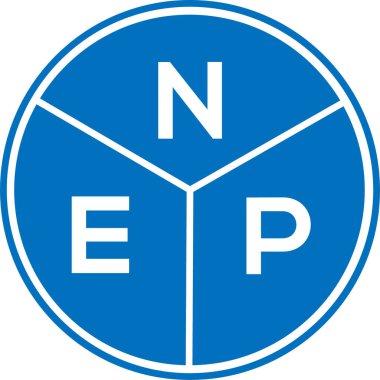 Beyaz arka planda NEP harf logosu tasarımı. NEP yaratıcı harflerin baş harfleri logo kavramı. NEP harf tasarımı.