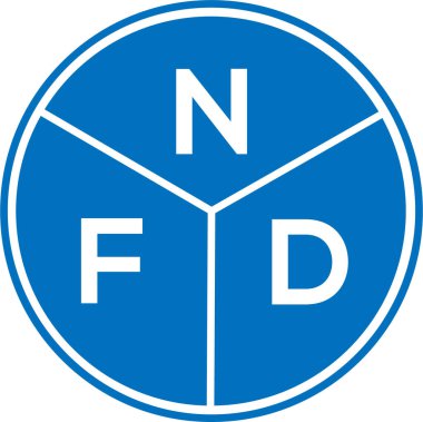 Beyaz arka planda NFD harf logosu tasarımı. NFD yaratıcı harflerin baş harfleri logo konsepti. NFD harf tasarımı.