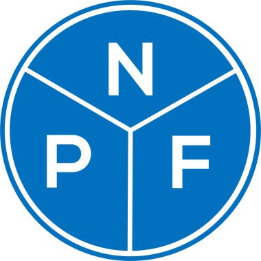 Beyaz arka planda NPF harf logosu tasarımı. NPF yaratıcı harflerin baş harfleri logo kavramı. NPF harf tasarımı.