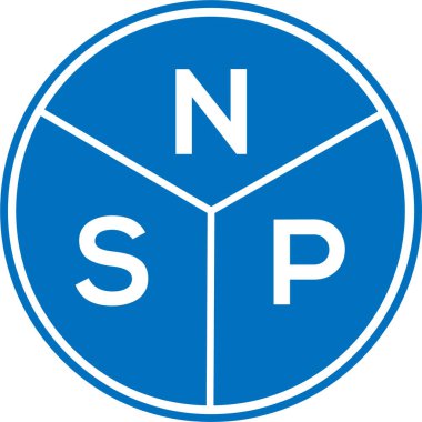 Beyaz arka planda NSP harf logosu tasarımı. NSP yaratıcı harflerin baş harfleri logo kavramı. NSP harf tasarımı.