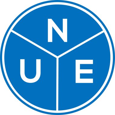 Beyaz arka planda NUE harf logosu tasarımı. Yaratıcı harflerin baş harfleri logo konsepti. NUE harf tasarımı.