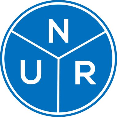 Beyaz arkaplanda NUR harf logosu tasarımı. NUR yaratıcı harfler logosu konsepti. NUR harf tasarımı.